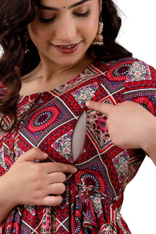 JAIPURFAME Maternity Feeding Kurti with Zipper | Cotton Floral Printed Pregnancy & Nursing Dress | Comfortable & Stylish Maternity Wear for Women | Breastfeeding Kurta with Zipper | Soft & Elegant