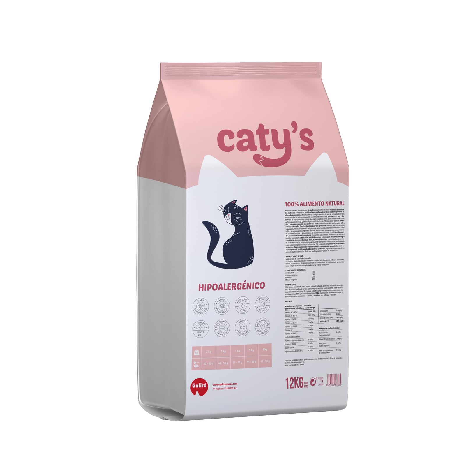 Caty’s Pienso Natural para Gatos Esterilizados 12 Kg - Comida Seca de Salmon – Comida Hipoalergenico de Alta Digestion - Sin Maíz ni Soja - Producto Nacional 100%