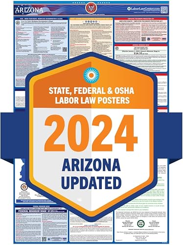 Póster de la ley laboral de Arizona 2024, estatal, federal, cumple con la OSHA, publicación requerida en el lugar de trabajo para empleados, póster