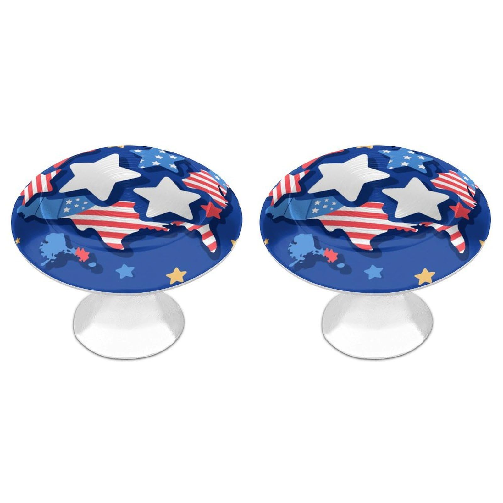 Fodpand White 2 Pack Cabinet Knobs 1.1 Inch Single Hole Drawer Pulls Handles Decorative Patriotic Star Furniture Knobs For Dresser Kitchen Bathroom Cupboard Wardrobe Vanity Closet Door Hardware