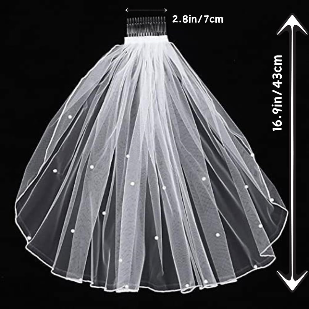 Bridal Pearl Veil Short Pearl Veil White Tulle Wedding Headwear for Bridal Women and Bridesmaids