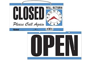 Headline Sign 9395 Double-Sided Open Closed Will Return Sign with Clock Hands...