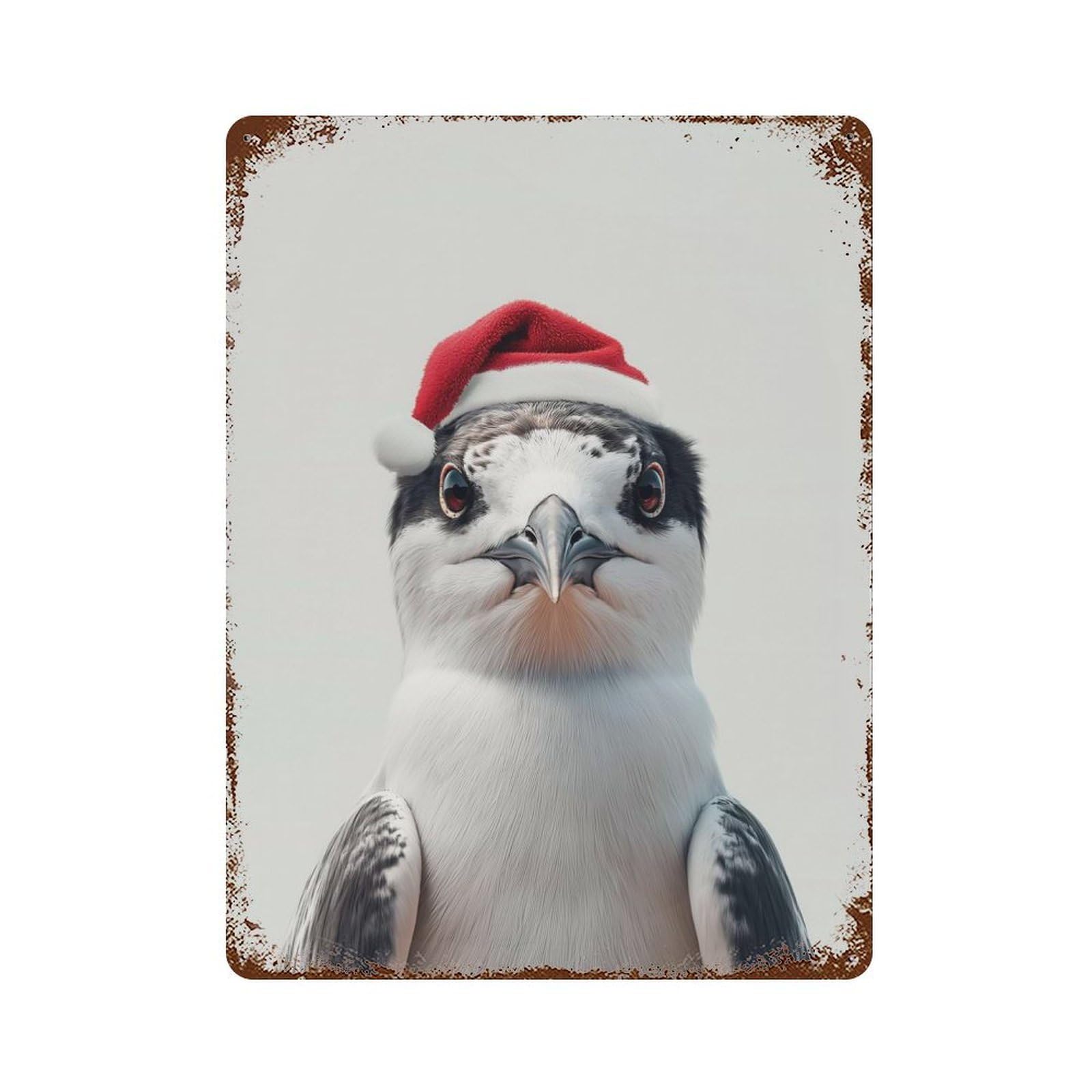 Festive Tern Bird Portrait with Santa Hat Rust Effect Tin Sign 15.7"x11.8", Novelty Wall Decor for Garage, Pub Or Kitchen