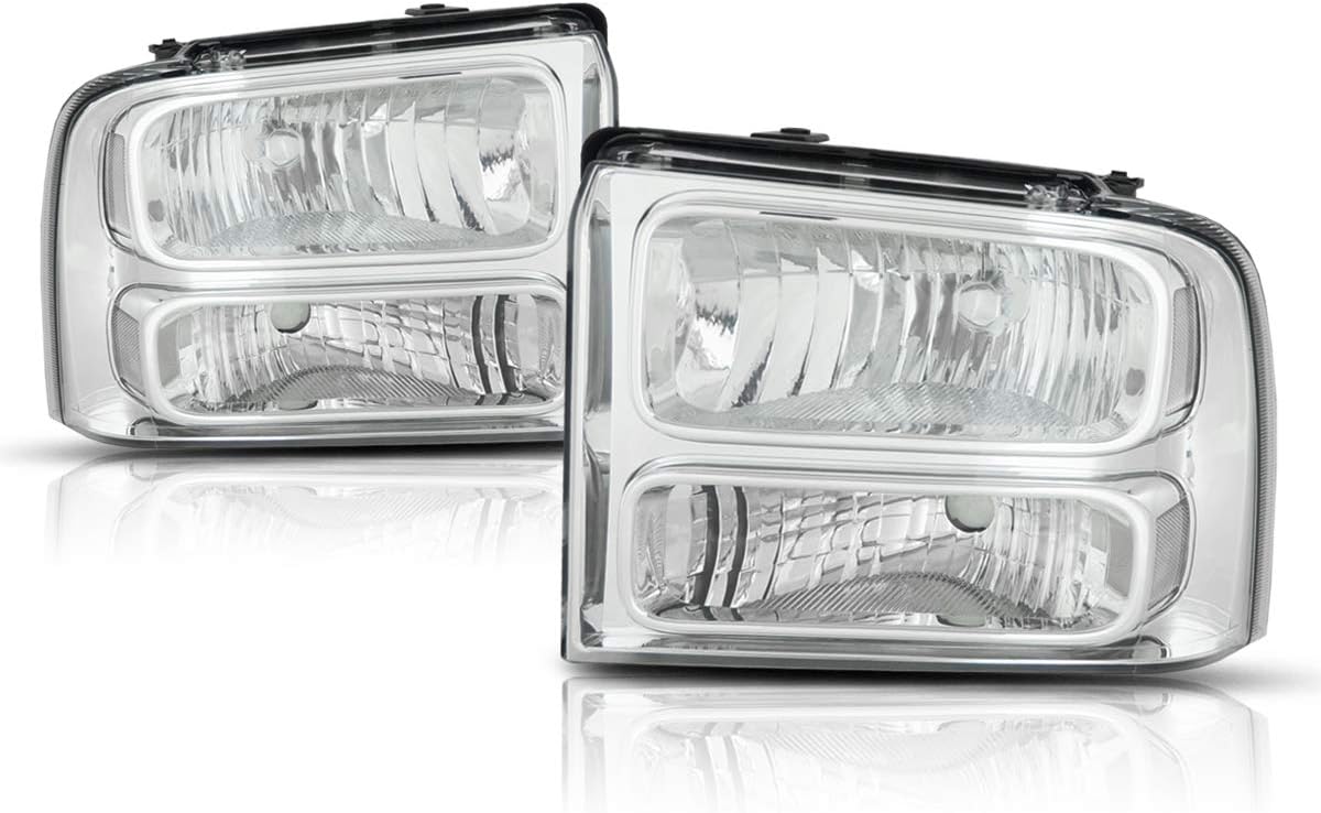 PM PERFORMOTOR Chrome Housing Clear Corner Chrome Housing Headlights Compatible with 05-07 F250 / F350 / F450 / F550 SD, PMHL-FSUP-0507-OH-CC