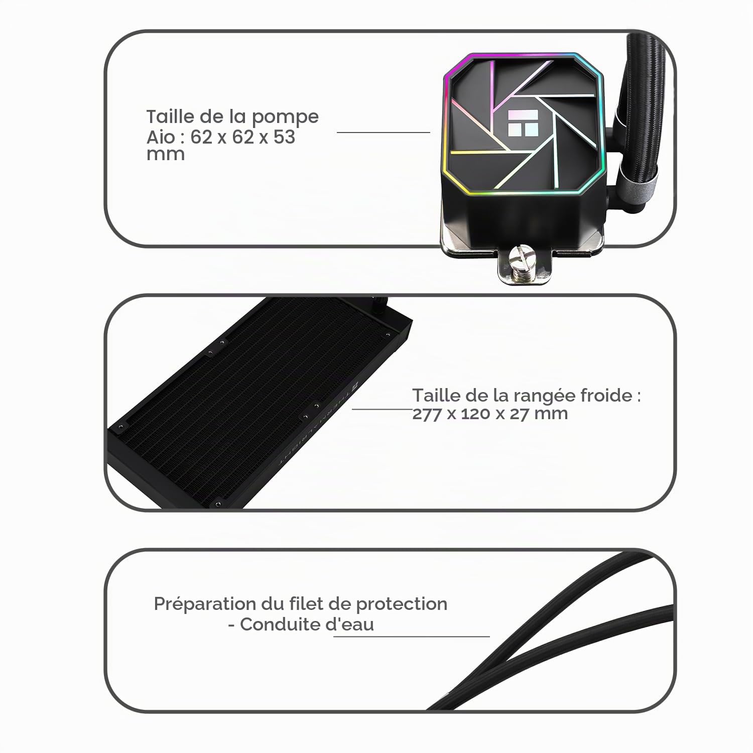 TR-Thermalright Aqua Elite 240 V3 Refroidissement par eau pour CPU complet 240mm Aio pour PC, ventilateur de refroidissement ARGB 120mm, Compatible avec AM5/AM4, LGA1851/1700/115X/1200, Noir