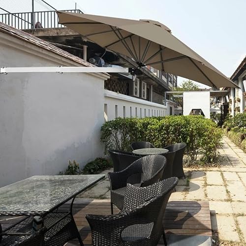 Dhtdvd 8Ft Wall-Mounted Umbrella Telescopic Folding Tilt Sun Shade Aluminum Tan #TOP5