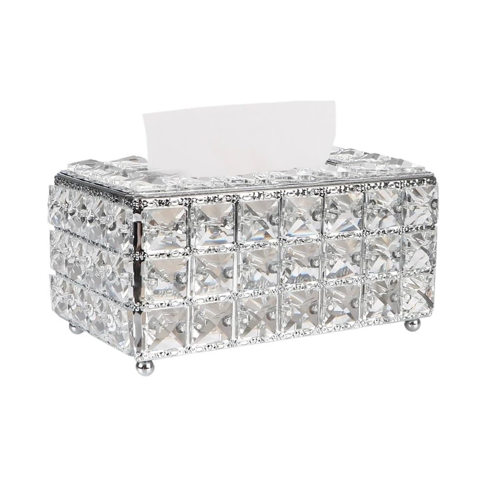 Aimanqi Silver Bedroom Office Hotel Cafe Coffee Square Crystal Cube Napkin Dispenser European-Style Bar Napkin Box Tissue Box(Silver)