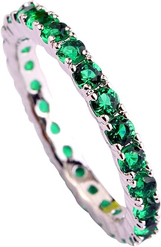 Miniatura 5 de Anillo de 21 piedras chapadas en plata, apilables, corte redondo, amatista cúbica, circonita cúbica, relleno de eternidad, halo, cóctel, fiesta,