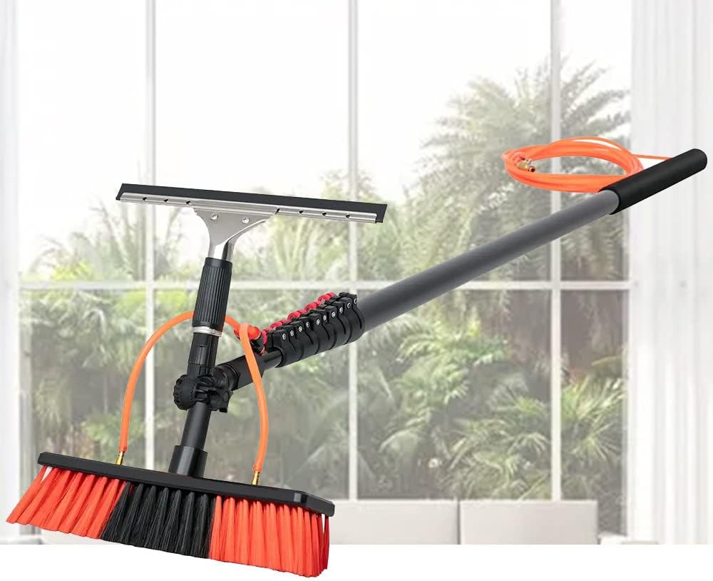 Water Supply Rod Kit, Water Supply Brush, Water Supply Cleaning System, Aluminum Outdoor Window Glass with Hose, Solar Panel Cleaning Tool, with Scraper,10.8M(36FT)