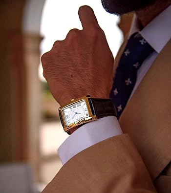 Peugeot Men's Vintage Tank 14K Gold Plated Roman Numeral Leather Watch
