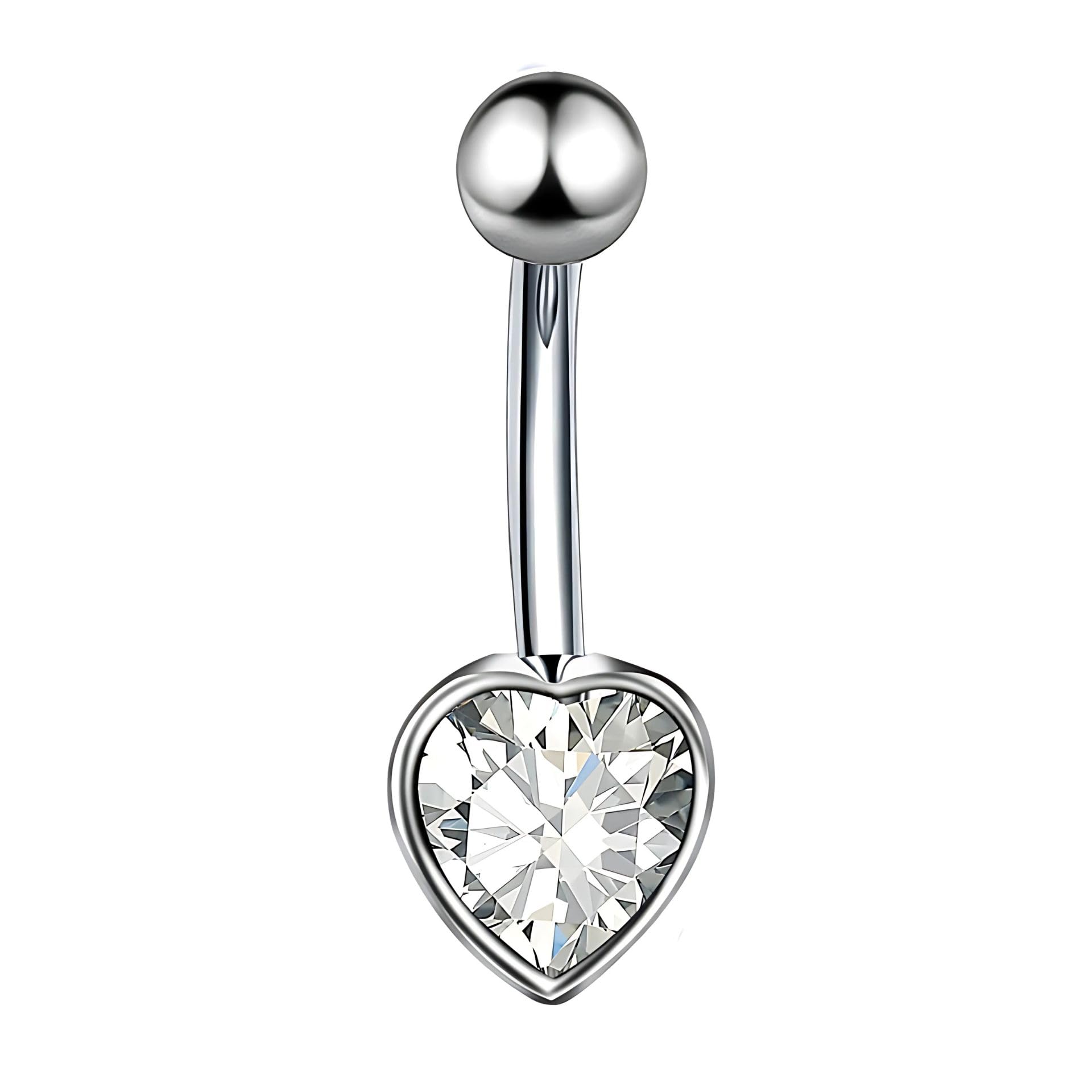 via mazzini 316L Surgical Steel No-Tarnish No-Rusting Heart Charm Crystal Belly Button Navel Ring for Women and Girls (BB0090) 1 Pc-picture-29