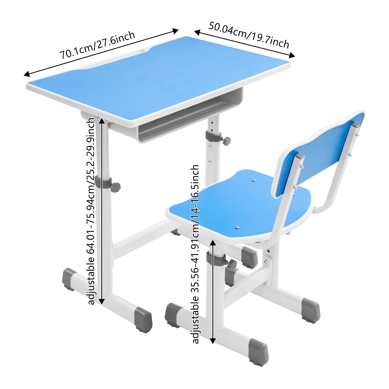 Scrivania per bambini e ragazze, regolabile in altezza, set da scrivania e sedia, scrivania per bambini, scrivania per ragazzi e ragazze, portata 300 kg (blu)