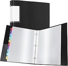 Ring Binder Display Folders, A4 Presentation Ring Binder Folders with 60 Punched Pockets and 10 Colorful PP Divider Pages, Folder File Clear Plastic Sleeves for School and Offices