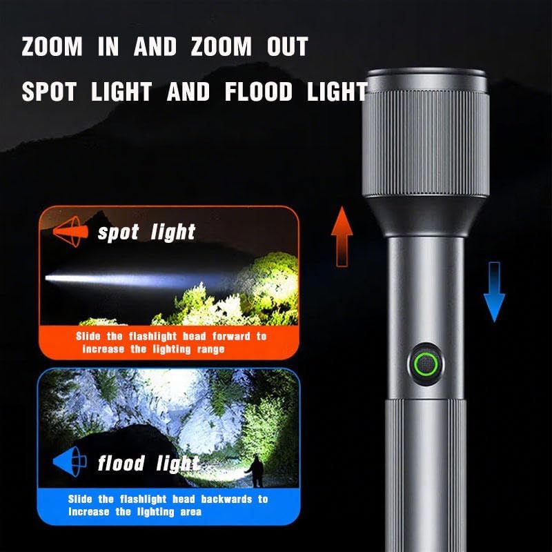 Image of RL-M12 150W Flashlight | Zooming Head | 3000mAh Type-C Rechargeable Torch | Aluminum Alloy Metal Body | Super Bright Long Distance LED Light