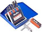 HIGHFIRE 18-Piece Forage métrique et ensemble de robinets avec 1 Pièce T-Handle Ratchet, Noir et Or Premium HSS Longueur du Jobber Perceuses et robinets à main avec boîte indexée en métal