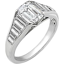 DIAMONBLISS Tapered Baguette & Emerald Cut Ring 925 Sterling Silver Single Prong Set Engagement Ring Band | 4.00 Carats Cubic Zirconia CZ Simulated Diamond
