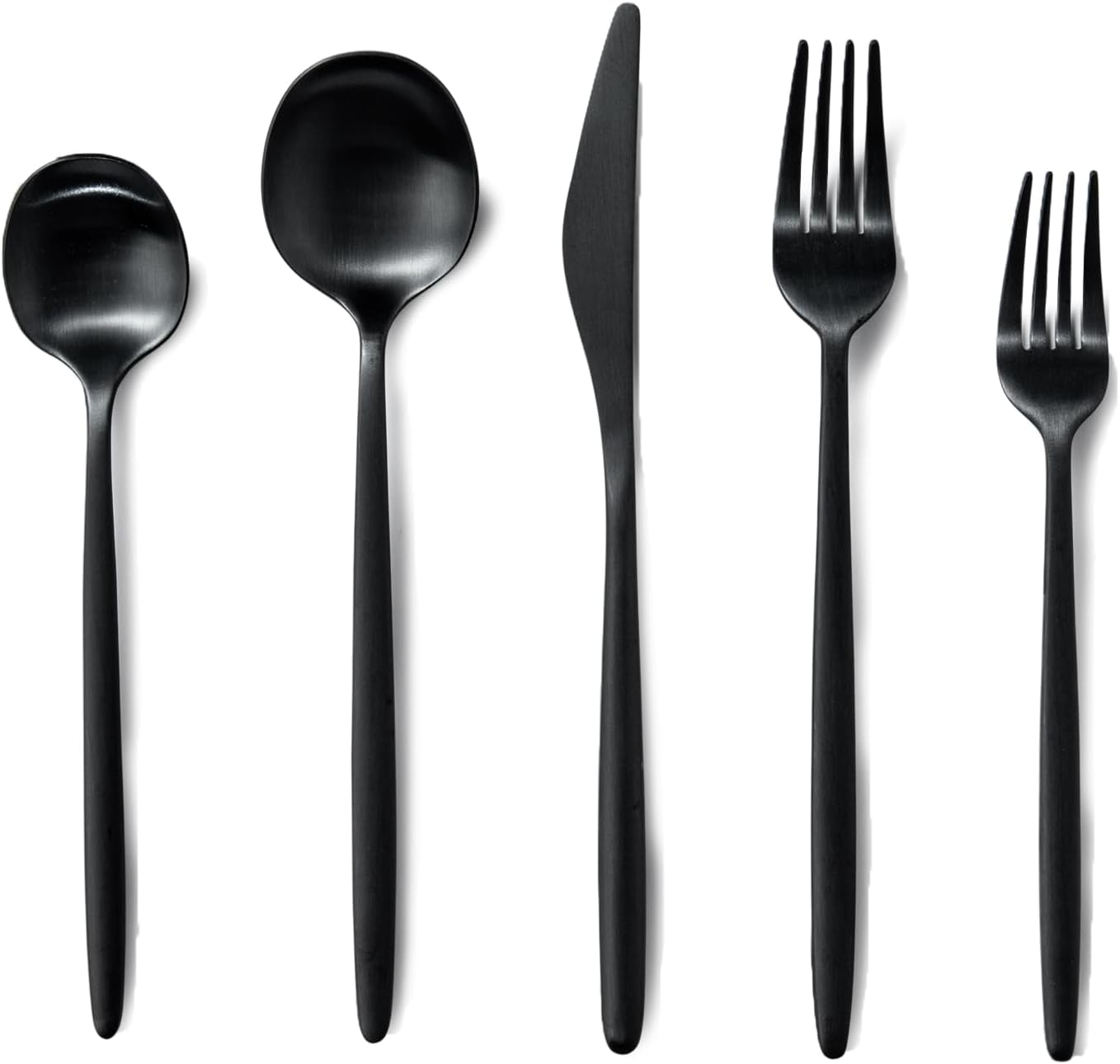 JazzUpCo Minimalist 2.0 Flatware non toxic 18/10 stainless steel dishwasher safe (Matte Black, 4 Person Set (20 Pieces))