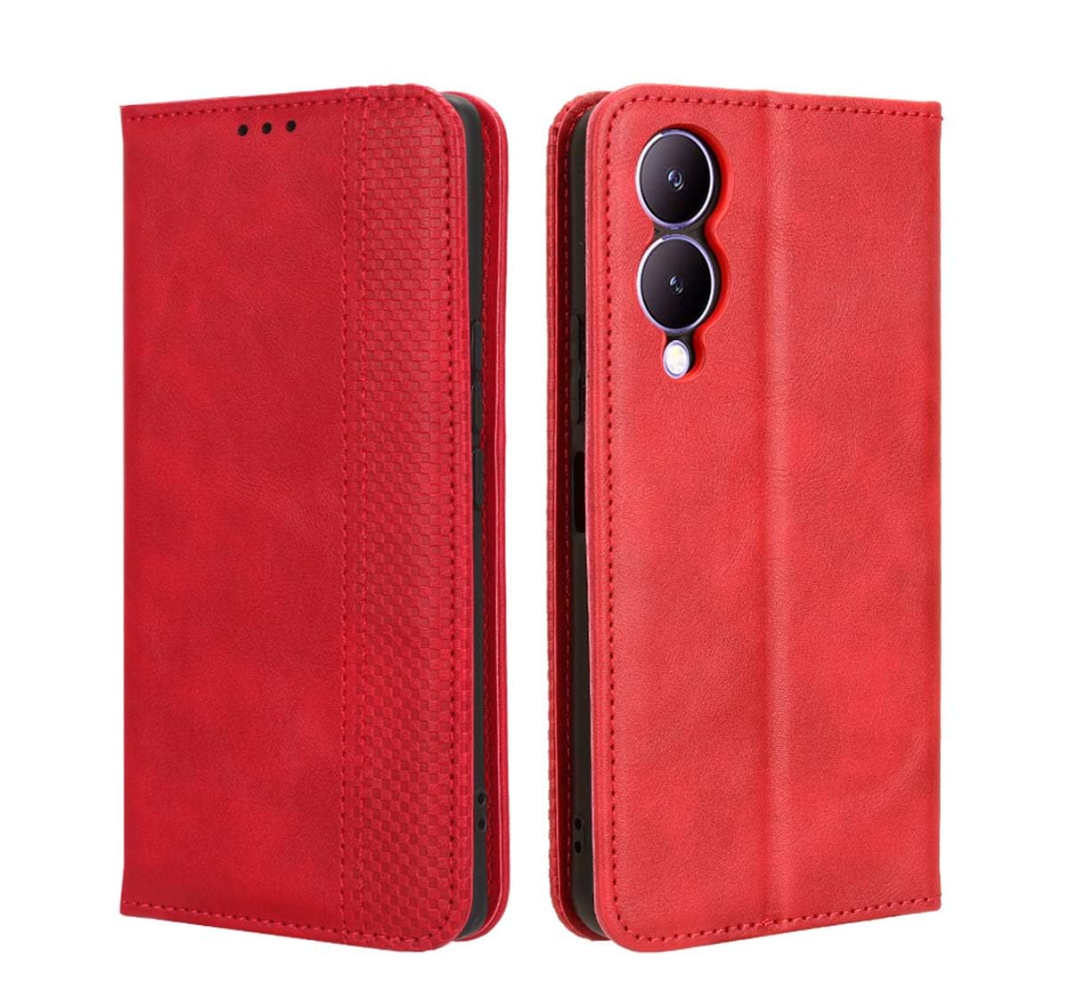 GOKEN Funda para Vivo Y17s Funda, Leather Folio Carcasa con Billetera, Magnética Premium PU/TPU Cuero FILP Case Cover con Soporte/Tapa Tarjetas (Rojo