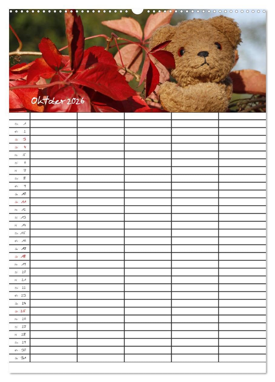 Der Teddybären-Familienplaner (hochwertiger Premium Wandkalender 2026 DIN A2 hoch), Kunstdruck in Hochglanz: Teddy KramBam und seine bärigen Freunde (CALVENDO Spass)