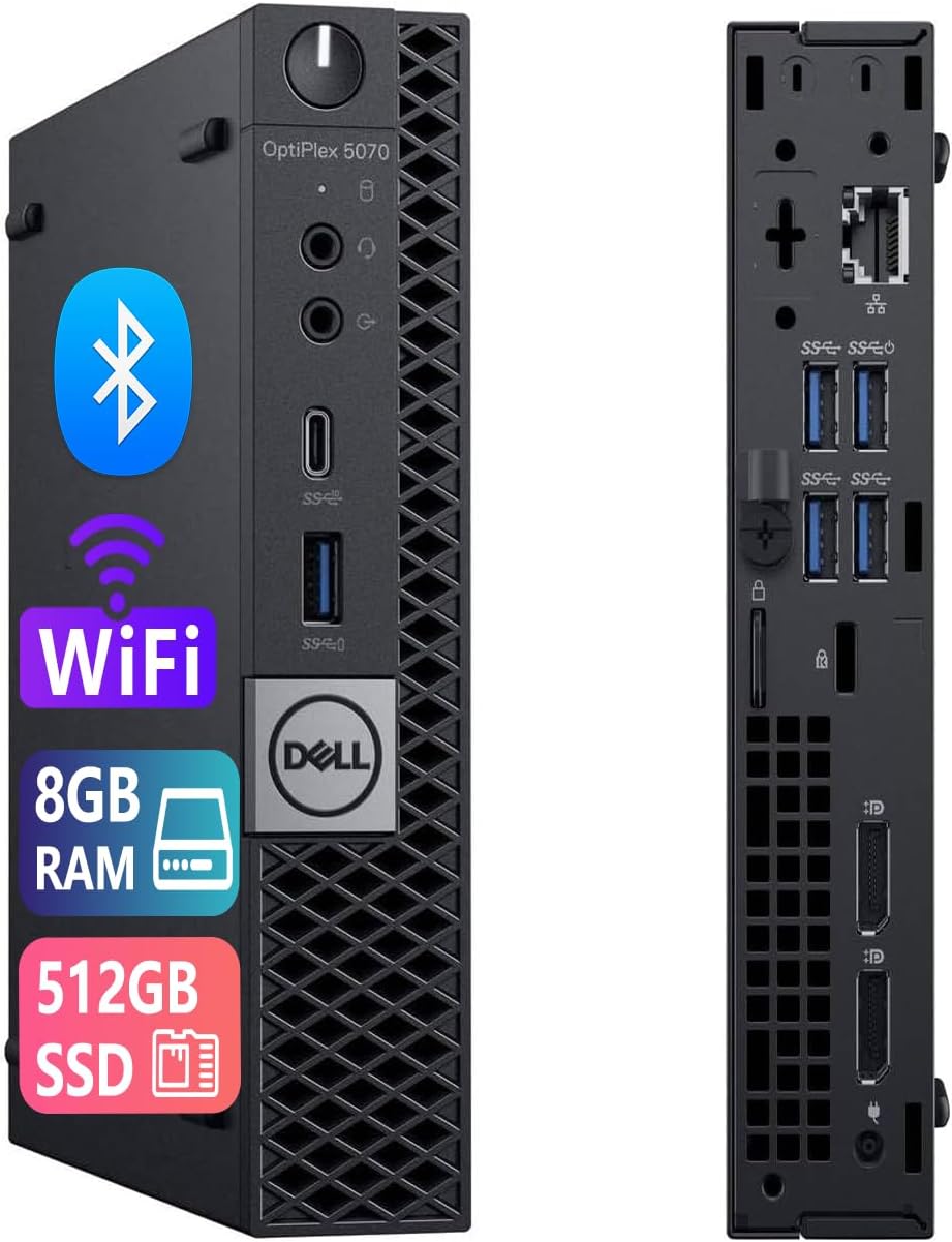 Dell OptiPlex 5070 Mini Business Desktop Computer, Intel Core i5-9500T, 8GB DDR4 RAM, 512GB SSD, Displayport, Keyboard and Mouse, Windows 11 Pro (Renewed)