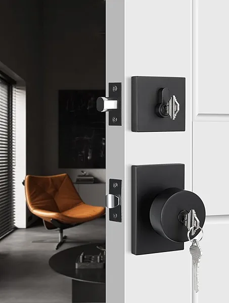 Haidms Black Door Knob with Deadbolt, Heavy Duty Matte Black Exterior Door Lock Set, Zinc-Alloy Front Door Knob and Deadbolt Set(1 Pack)