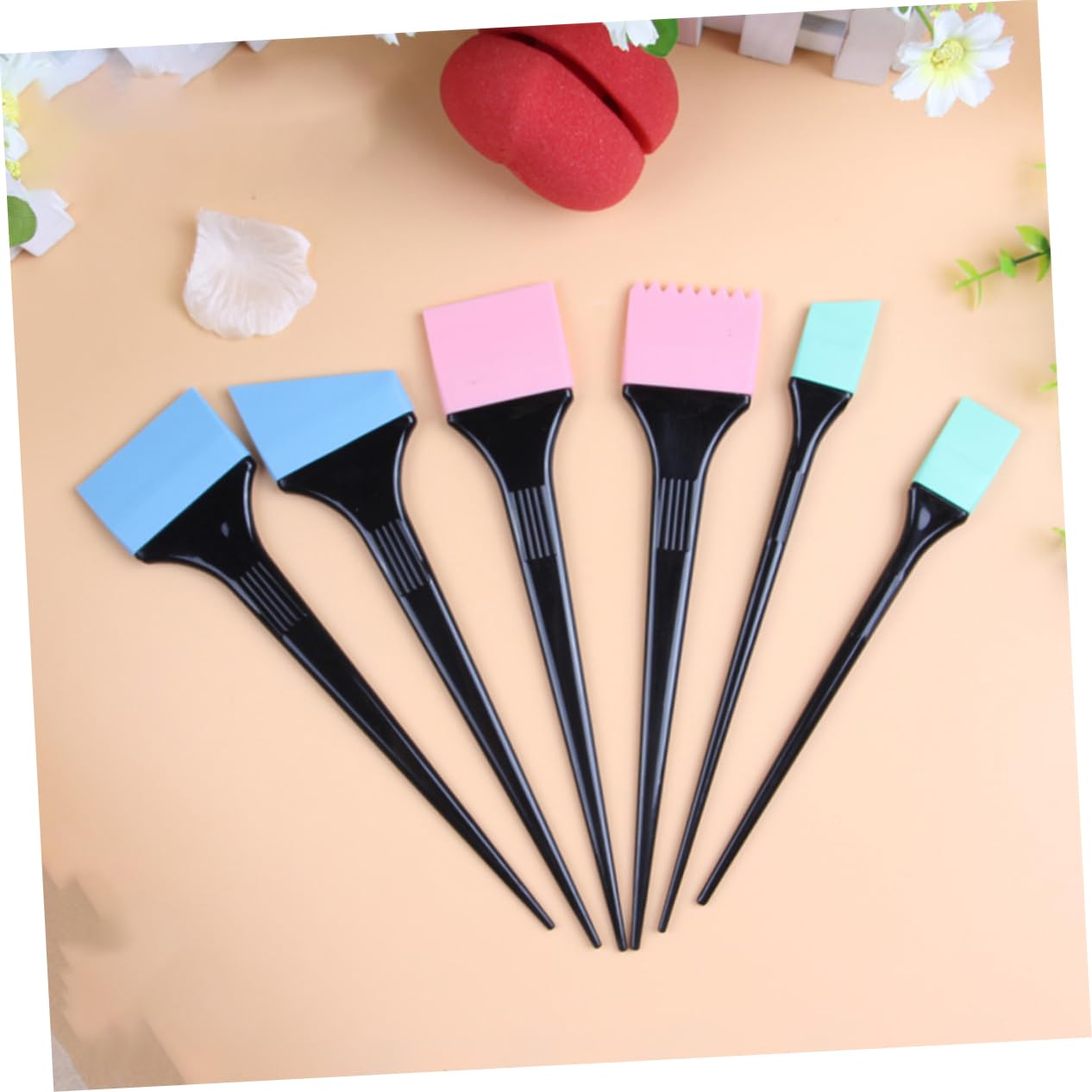 Beatifufu Hair Dyeing Brush Tool Silicone Hair Coloring Brush Mixing Stirrer 6 Silicone Tips Set Random Style