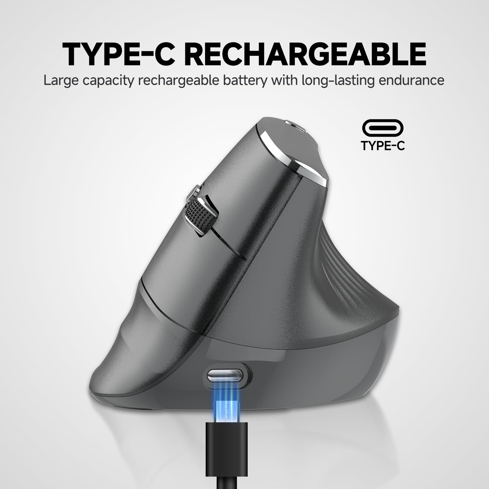 Eelexa Ratón vertical ergonómico: 2.4 G Bluetooth de modo dual, ratón óptico para computadora, mouse inalámbrico recargable, compatible con Windows y Mac OS