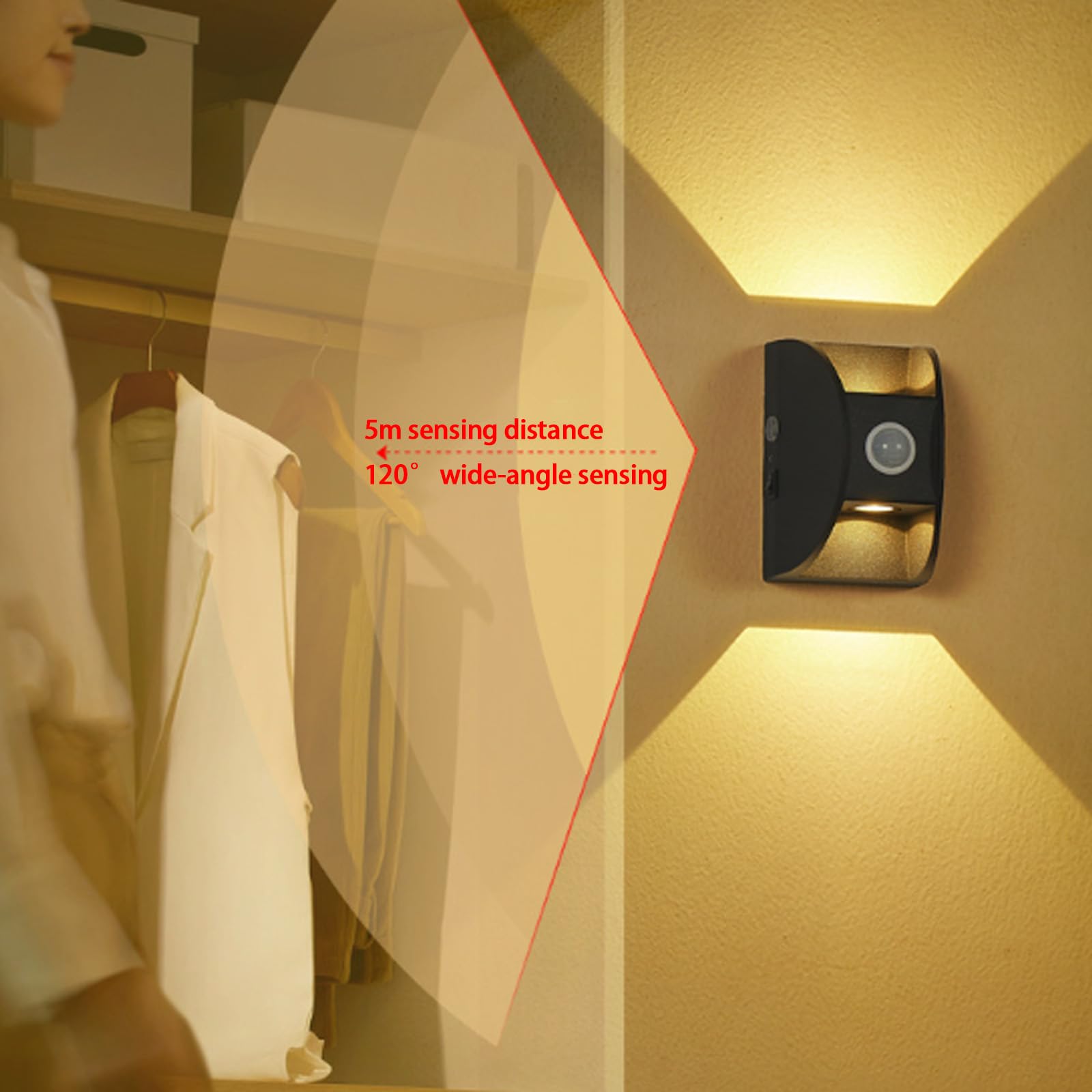 Lampa ścienna z czujnikiem ruchu LED, przełącznik, ładowana przez USB, pilot zdalnego sterowania, ściemniana, aluminiowa dekoracja wnętrz na schody, salon, hotel (czarny)