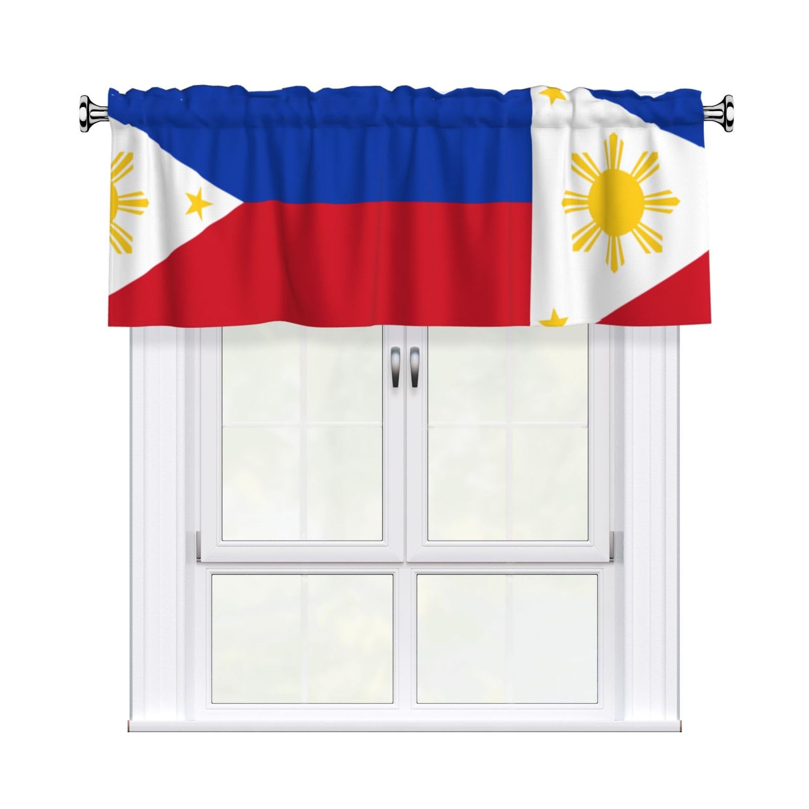 HJFCZH WHJSSF Philippine flag Prints 54x18in Curtain Valance - Peach Skin Polyester Kitchen Cover with Light Filtering Floral & 3" Rod Pocket