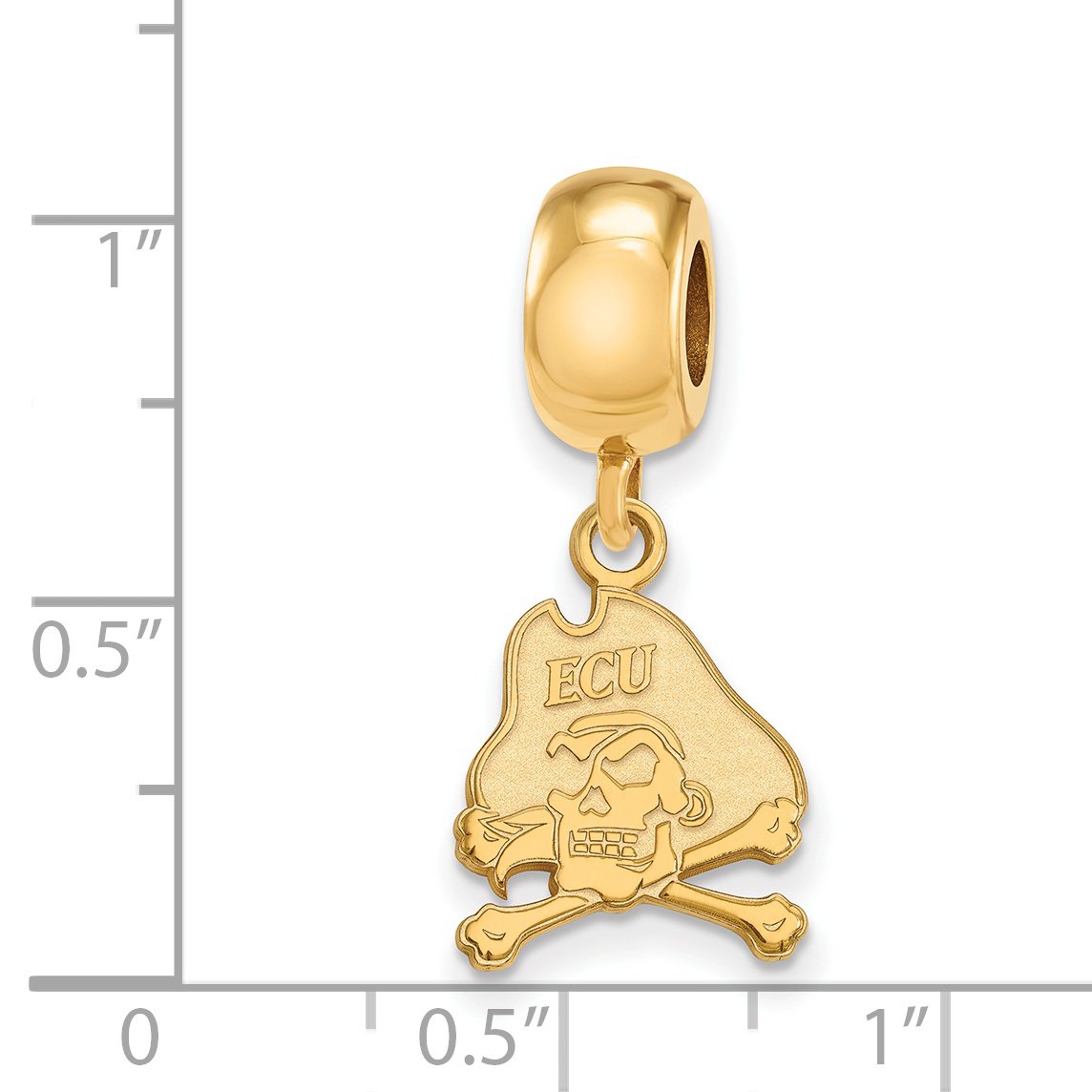 East Carolina University Pirates School Mascot Dangle Charm Bead in Gold Plated Sterling Silver 13 mm x 11 mm