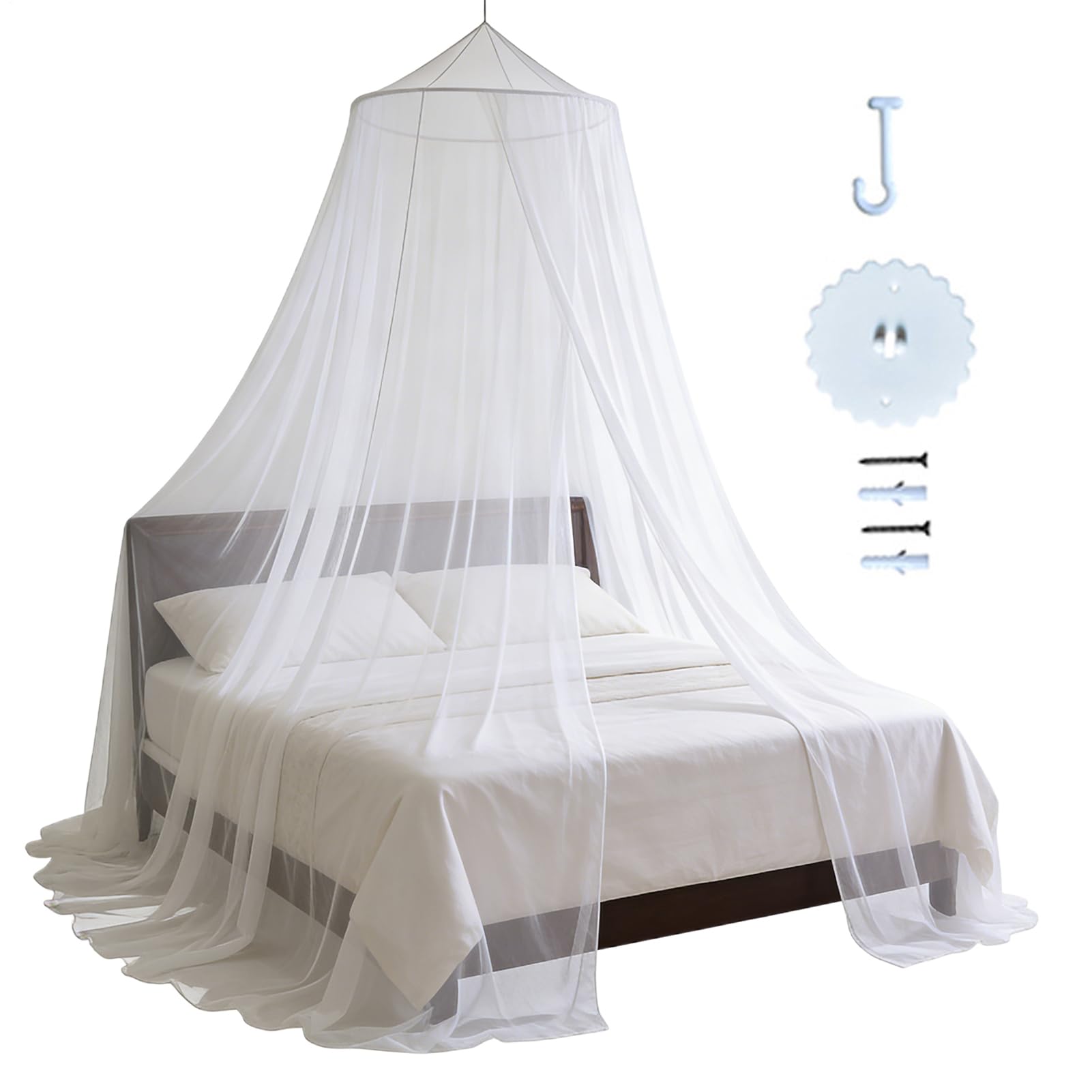 Cortinas de cama con dosel Queen y malla suave protectora de techo