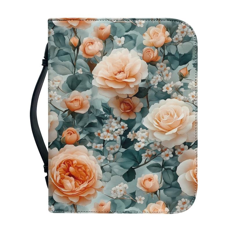 Kuiaobaty Watercolor Roses Bible Bag Book Cover Holder for Women, White Roses Flowers Blossom Dustproof Church Bible Case with Handle,M — image 1