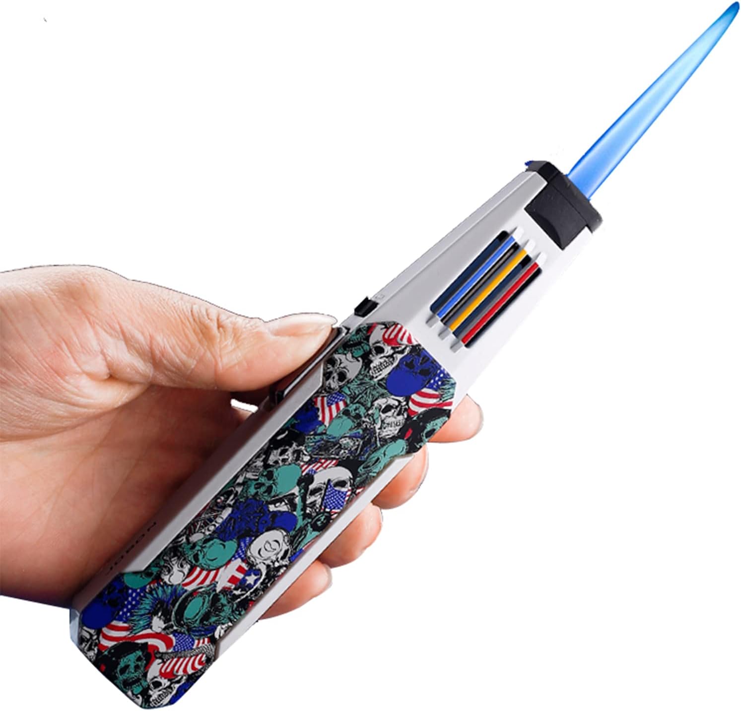 Gas Torch Lighter Jet Flame, Refillable Kitchen Cooking Lighters 360° Reversible, Cigar Candle Lighter with Adjustable Flame for Campfire BBQ Fire Grill (Without Butane)