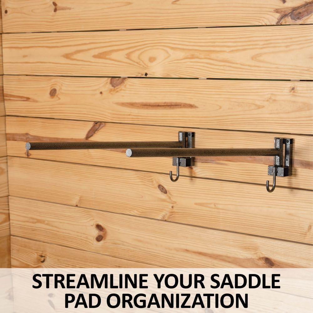 Schneiders Easy-Up Pro Mounted Swing-Out Saddle Pad Rack with Hook | 28-Inch Swivel Arms | Rust-Resistant Finish | Easy Installation | Set of 2 | Color Gray Armor
