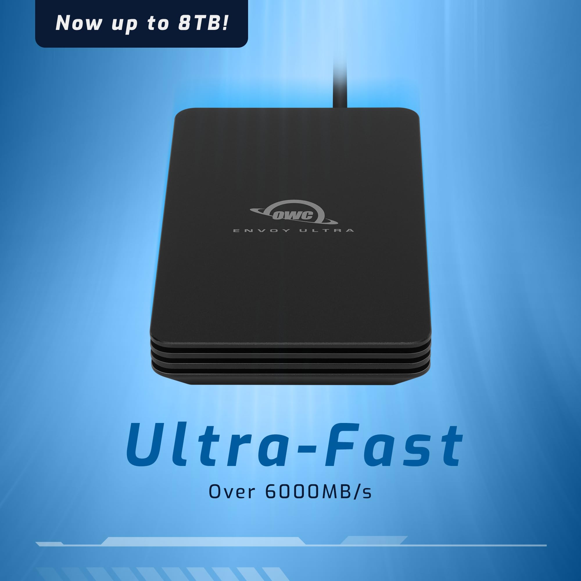 OWC Envoy Ultra Thunderbolt 5 przenośny dysk zewnętrzny SSD, ultra szybki z szybkością transferu TB5 powyżej 6000 MB/s, kompatybilny z TB3, TB4 i USB4, działa z komputerami Mac i PC (8 TB)