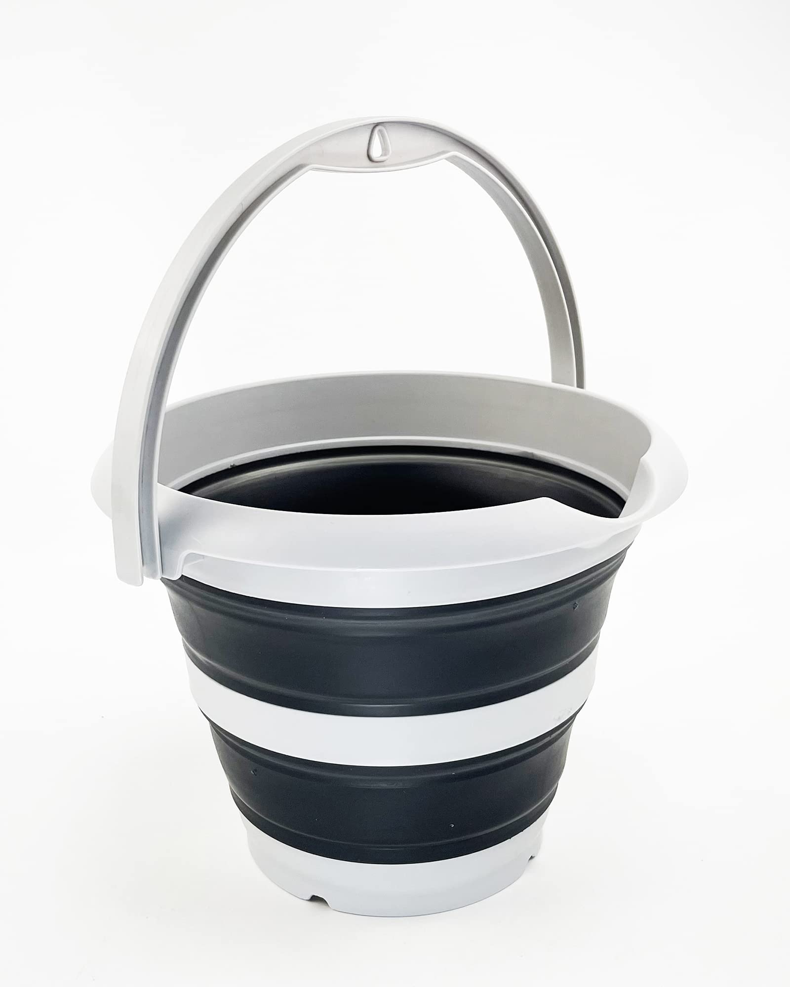 SAMMART 5L Collapsible Fishing Bucke - Foldable Round Tub - Portable Plastic Water Pail - Space Saving Outdoor Waterpot (Grey/Charcoal Black)