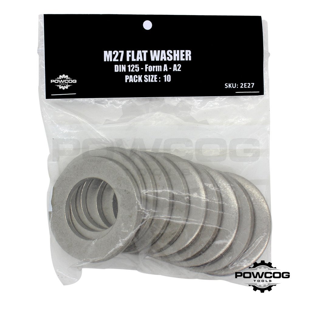 M27 Flat Washer - A2 Stainless Steel Thick Grade 304 Metric Grade - Form A DIN 125 - by POWCOG® - Pack of 10