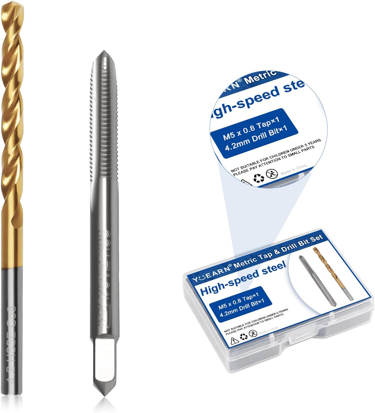 M5 x 0.8 Straight Flute Thread Tap and 4.2mm Twist Drill Bit Set, High Speed Steel (HSS 6542) & M35 Cobalt, Metric Machine Screw Threading and Drilling Tool for Metalworking