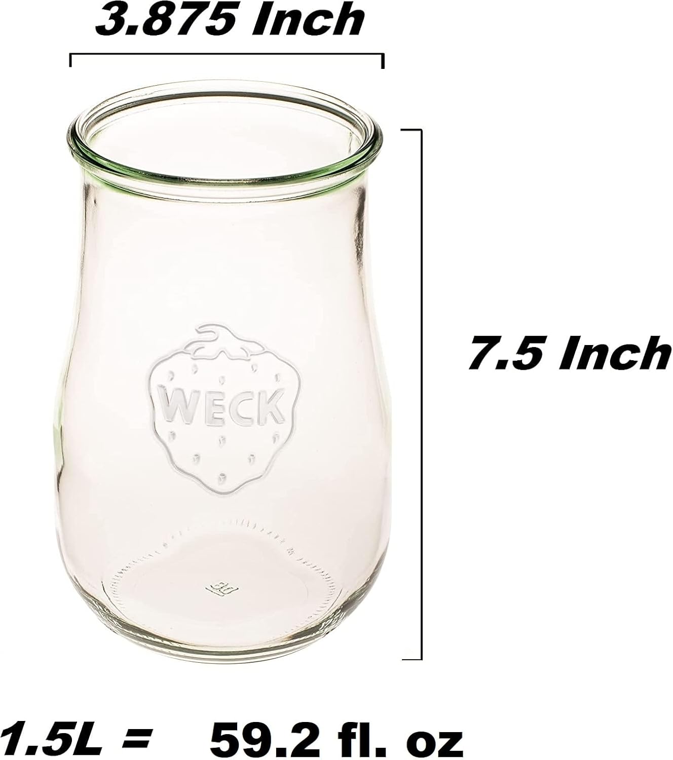 59.2 fl. oz. Weck Tulip Jars 1.5 Liter - Sour Dough Starter - Starter Jar with Glass Lid Wide Mouth - Suitable for Canning & Storage - (2 Jars)