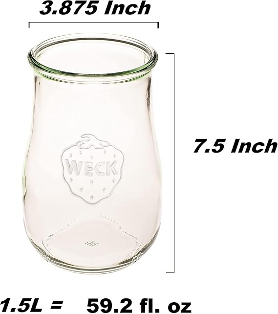 Weck Jars - Weck Tulip Jars 1.5 Liter- Large Glass Jars for Sourdough - Starter Jar with Glass Lid - Wide Mouth - Suitable for Canning and Storage - (1 Jar)