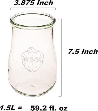 Weck Jars - Weck Tulip Jars 1.5 Liter- Large Glass Jars for Sourdough - Starter Jar with Glass Lid - Wide Mouth - Suitable for Canning and Storage - (1 Jar)