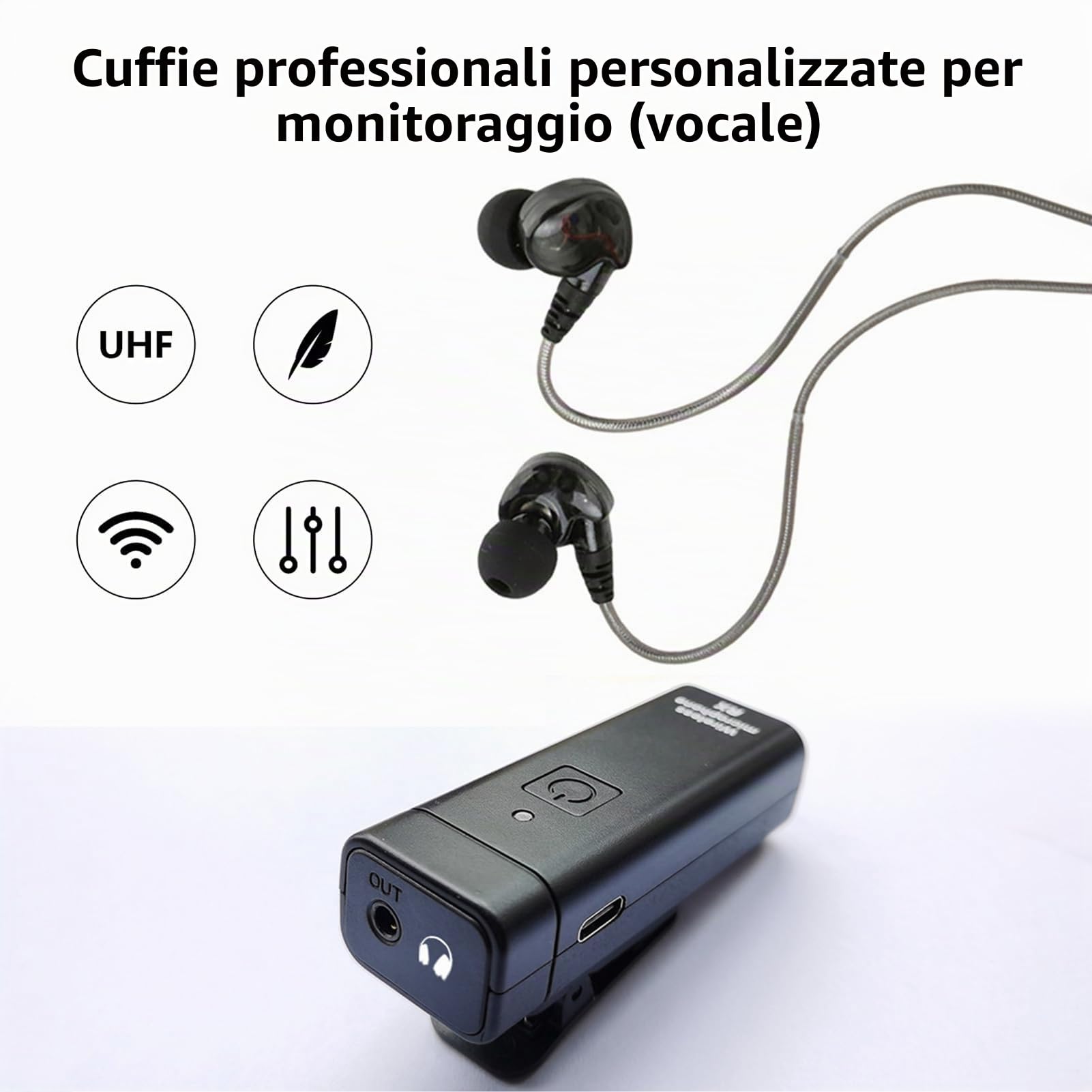 HUIOP di monitoraggio wireless per cuffie in-ear con cuffie ritorno in tempo reale UHF FM senza ritardo simultaneo per Singer Band Stage stereo IEM professionale Transm