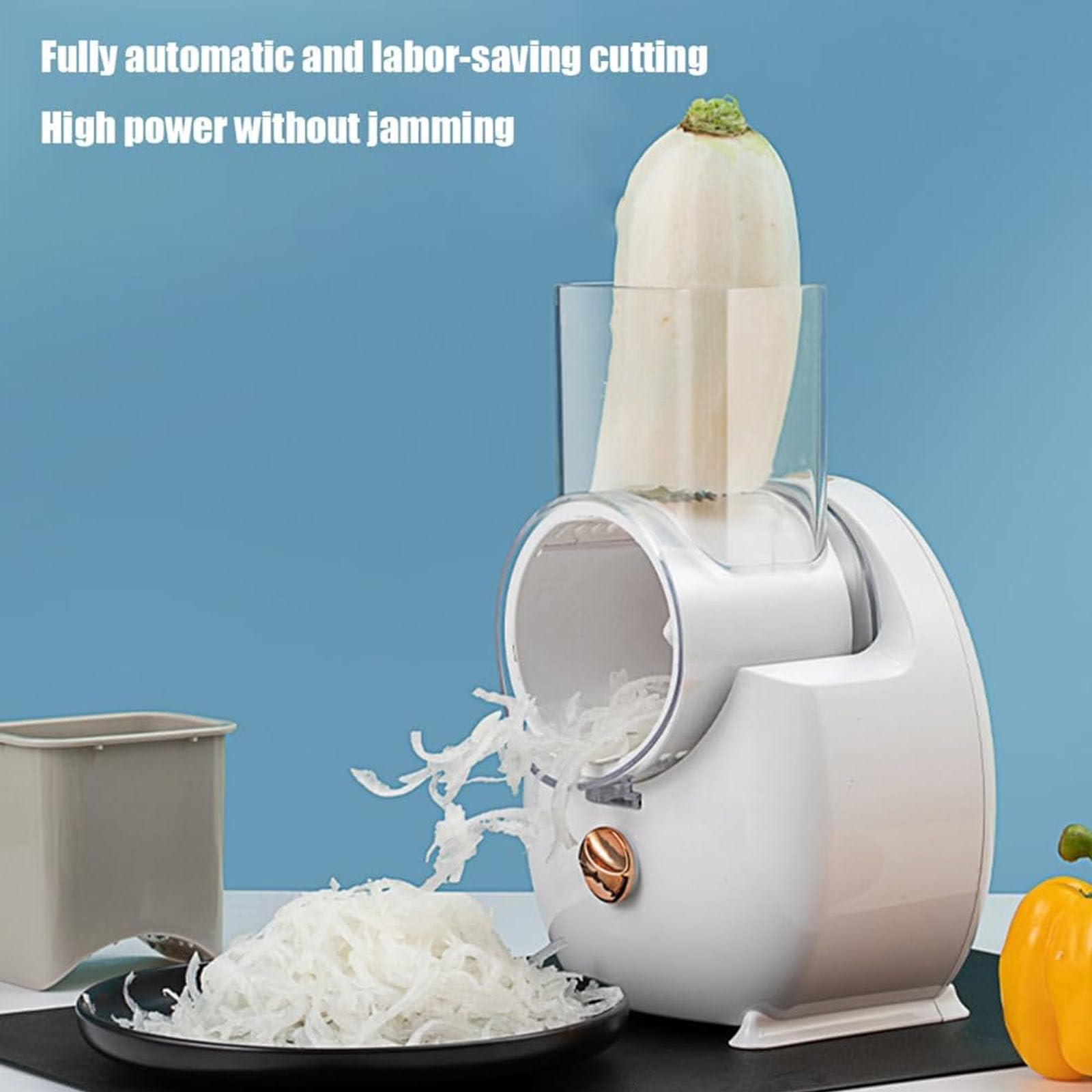 Rallador de Queso Eléctrico 50W, Rallador Rotativo Multifuncional con 3 Cuchillas Intercambiables