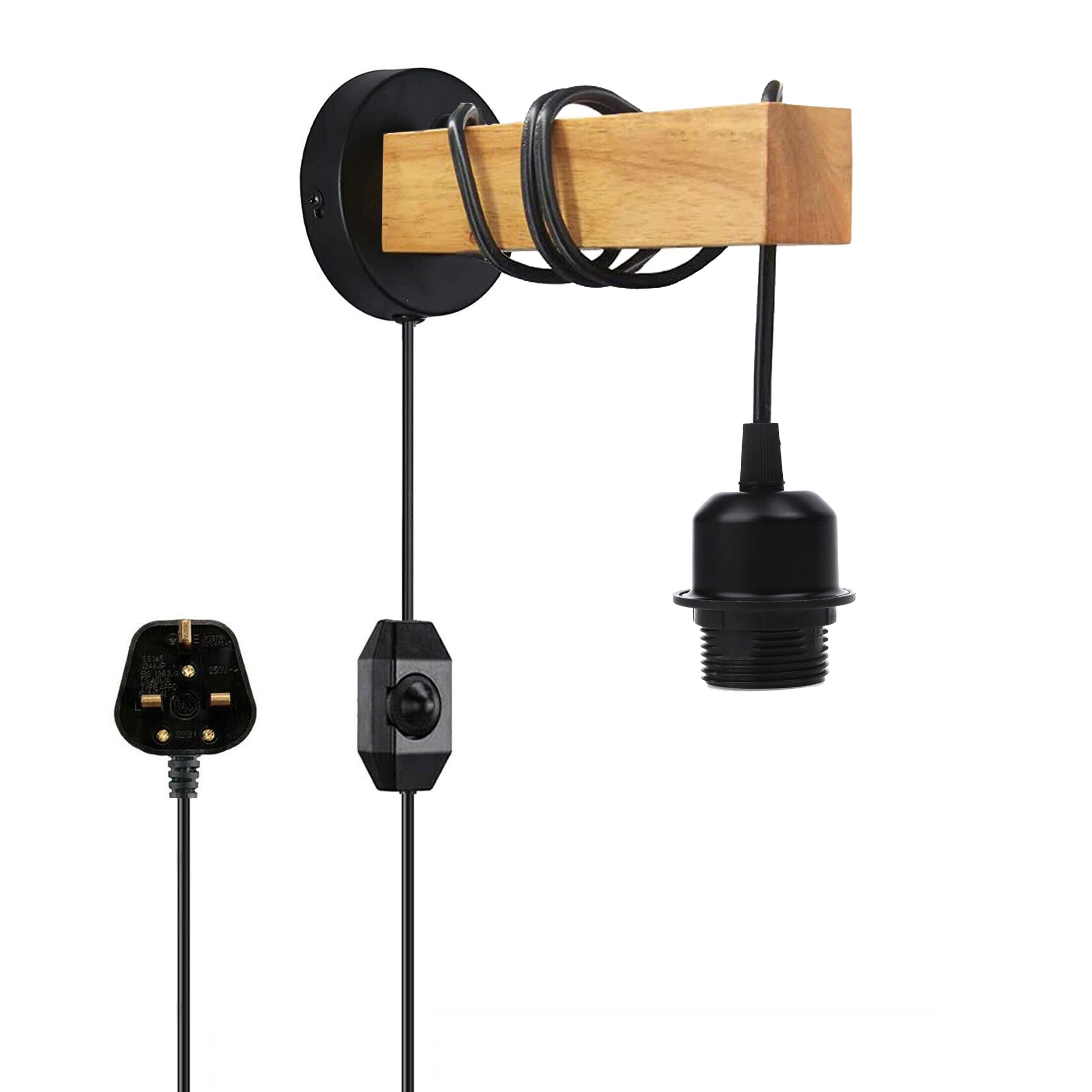 DC VOLTAGE Industrial Wall Lights Plug in Wall Light with Switch Indoor Dimmable Wall Lamp Wood Wall Sconces for Bedroom Living Room Stair Kitchen - Black (Wall Lights 1)