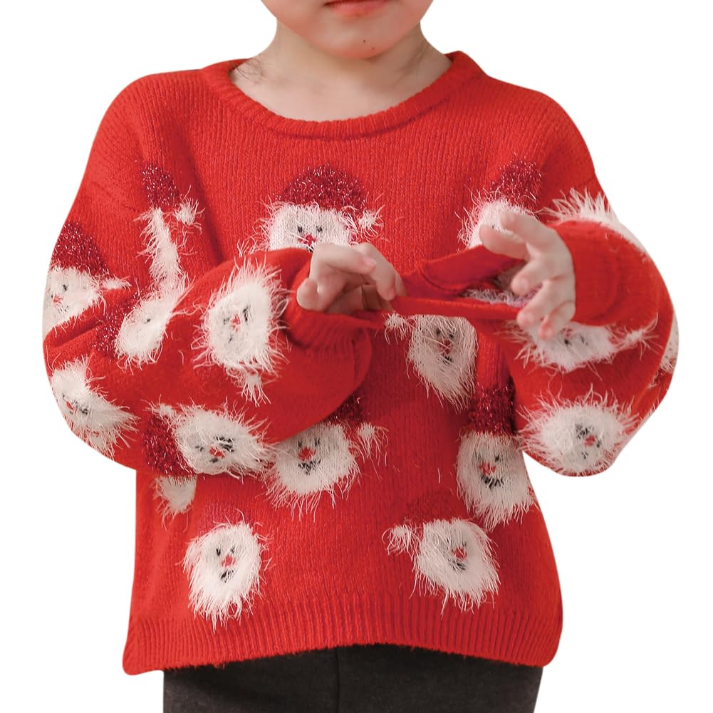Christmas Sweater Toddler Girl Family Matching Christmas Sweaters Santa Claus Sweater Long Sleeve Knit Tops for Fall Winter Xmas Holiday Clothes Mommy and Me Sweater Red Kids 4-5 Years