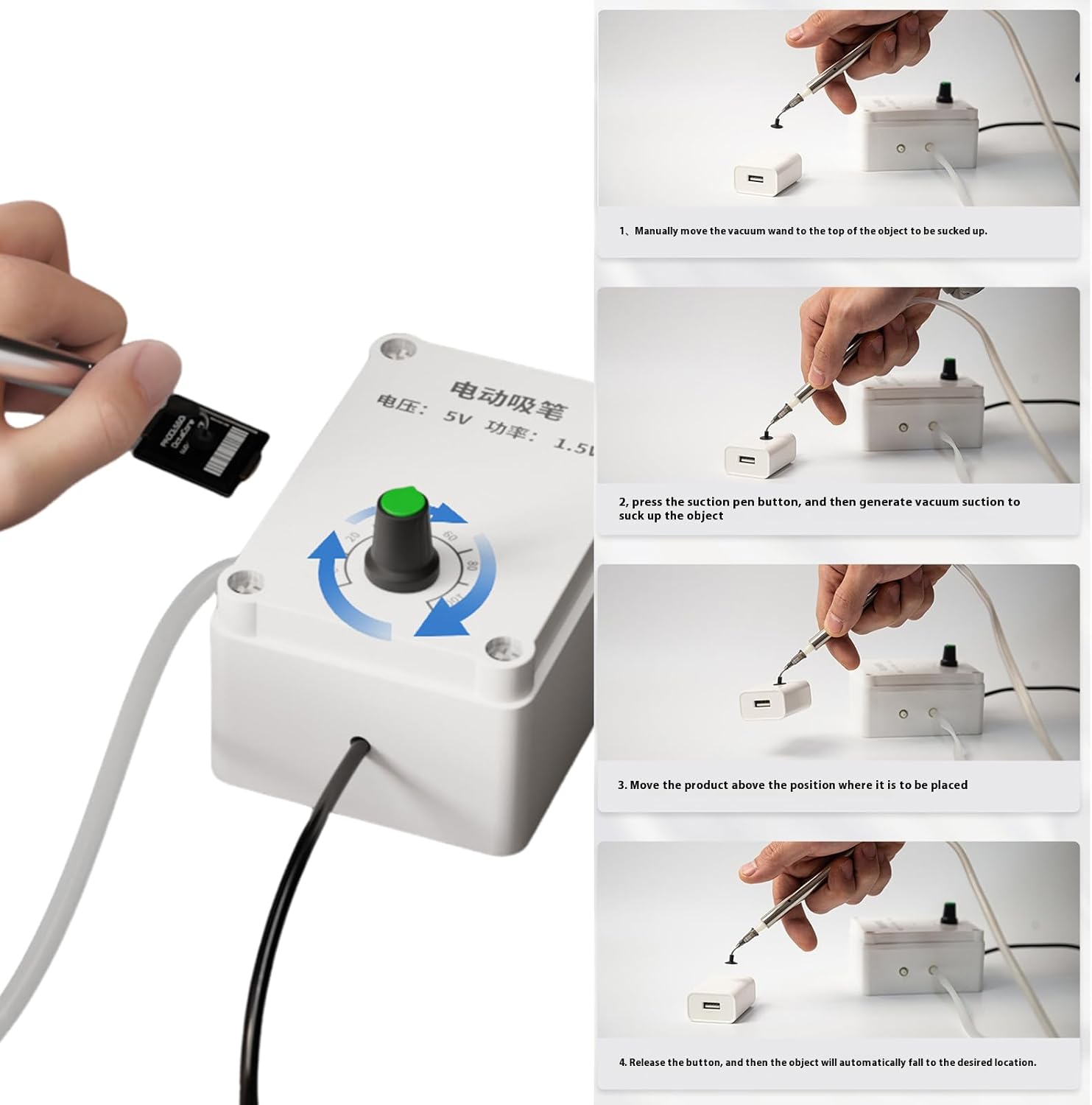 Electric Suction Pen Antistatic Vacuum Extractor for IC CPU Chip Absorption Device with Adjustable Power Absorber
