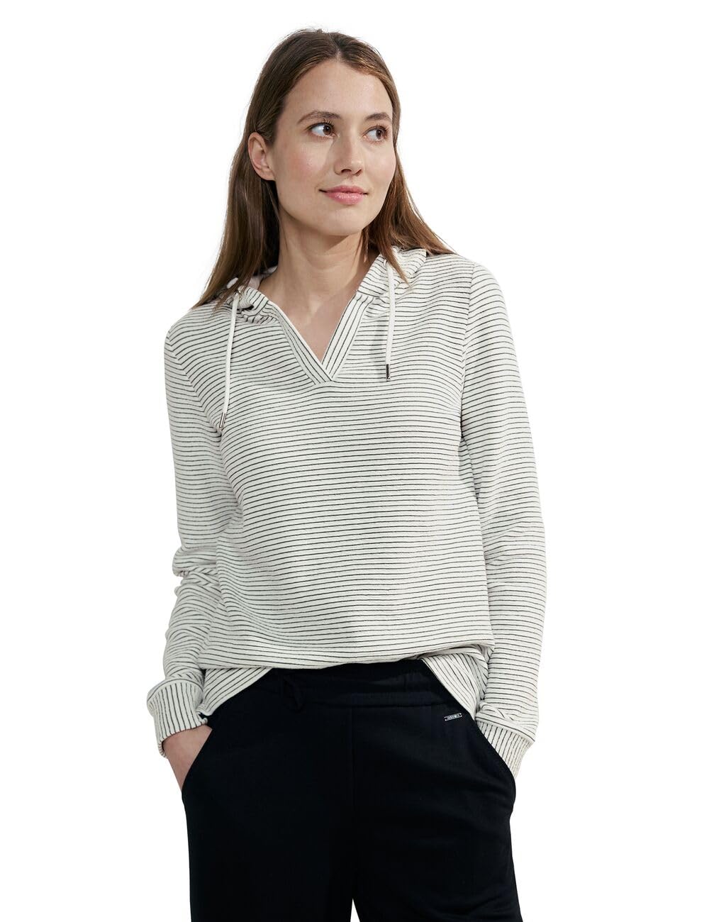 Sweat à Capuche Cecil Stripe Structure Vanilla White XXL vêtement décontracté