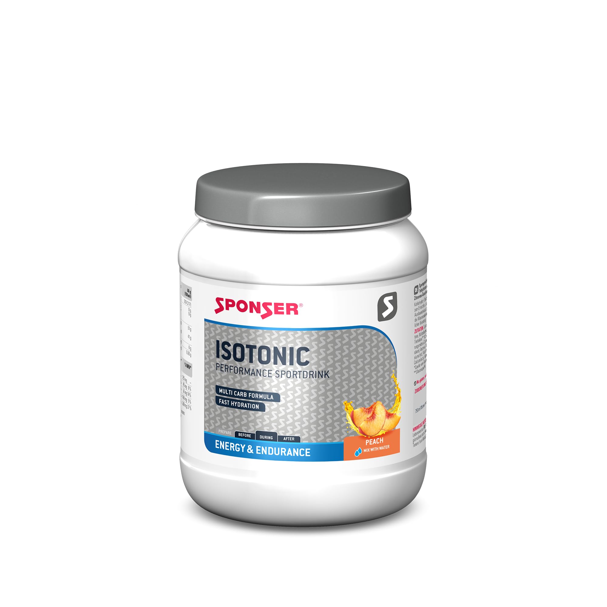 SPONSER Isotonic Performance Sport Drink for fast hydration | Intra workout | Made in Switzerland | Lactose & Gluten Free | No Preservatives, artificial colors or sweeteners | Peach Flavor | 1000g