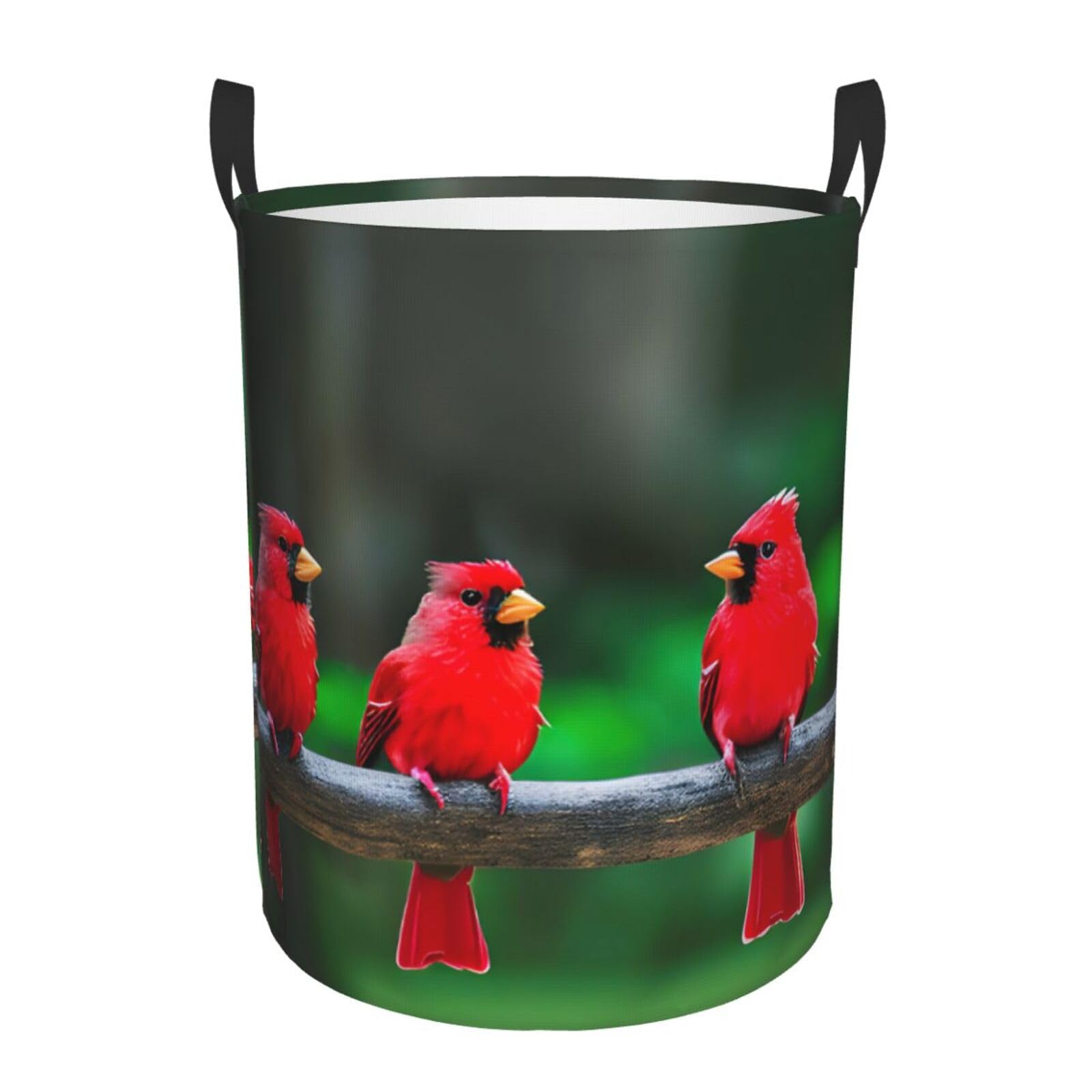 M Collapsible Round Red cute birds Print Laundry Hamper