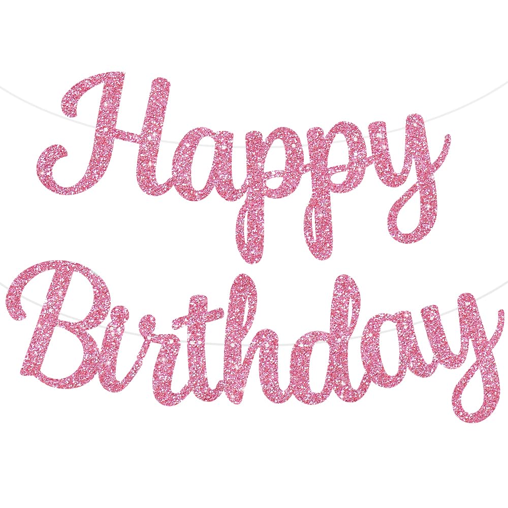 TONIFUL Pink Happy Birthday Banner KENO DIY 10Füße, Pre-Strung-Glitter Happy Birthday Zeichen, Happy Birthday Girlande, Happy Birthday Hintergrund, Happy Birthday Dekorationen für Frauen